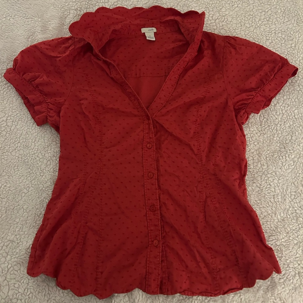 Odille Red Scalloped Collar Button Front Blouse
